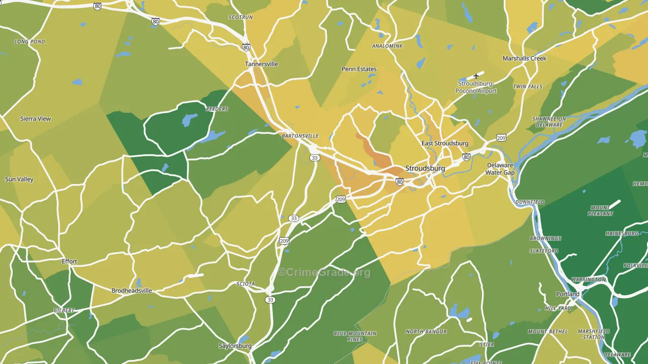 Stroudsburg, PA Map of Vehicle Theft Rates
