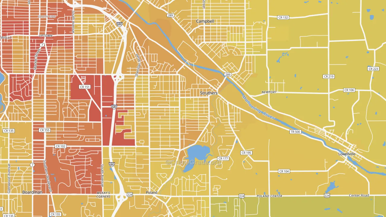 Struthers, OH Map of Vehicle Theft Rates