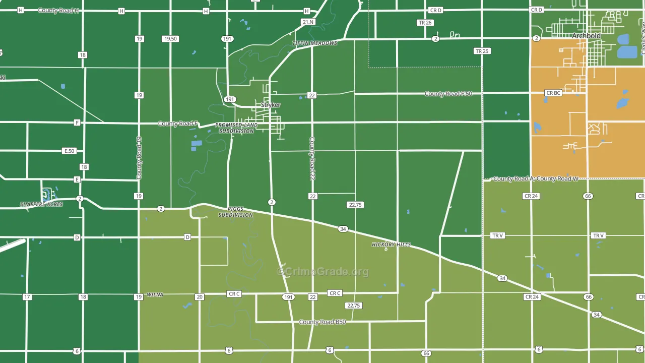 Stryker, OH Map of Vehicle Theft Rates