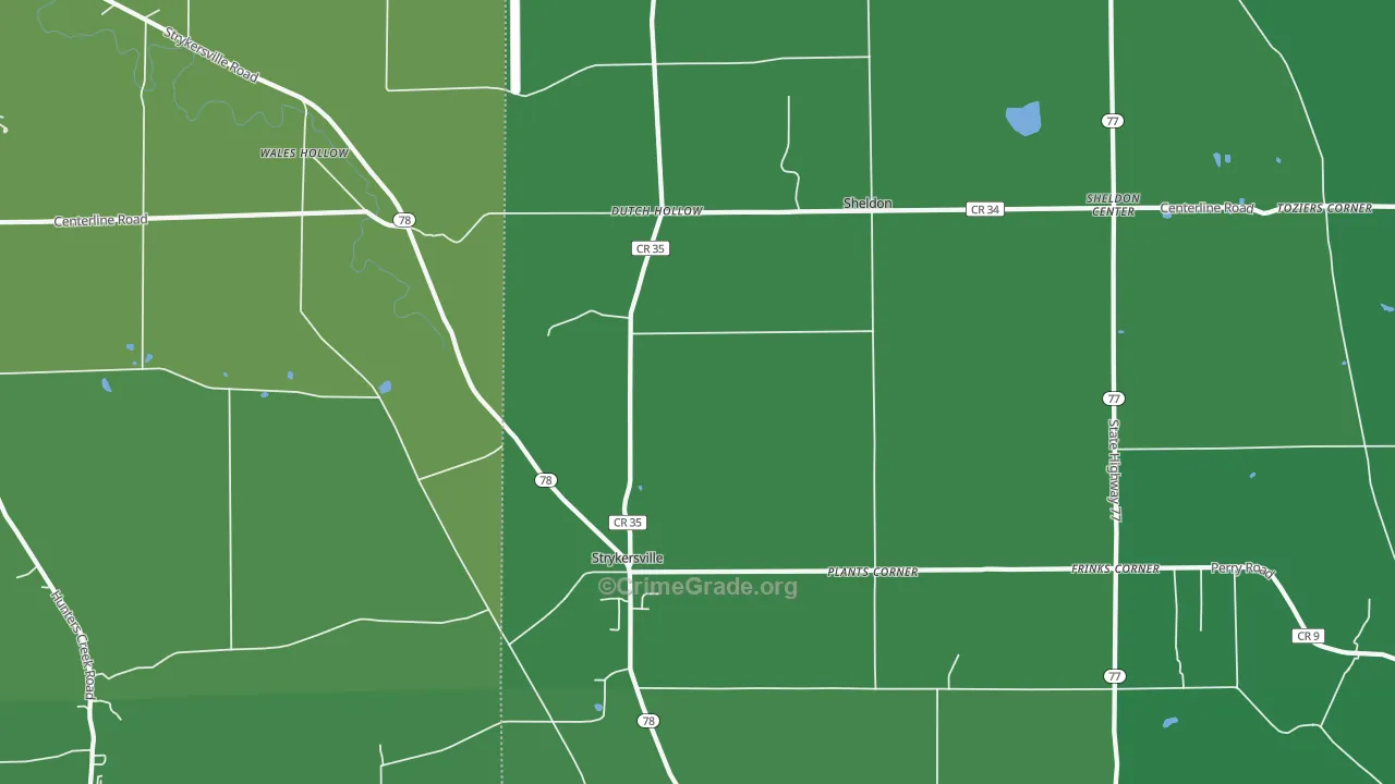 Strykersville, NY Map of Vehicle Theft Rates