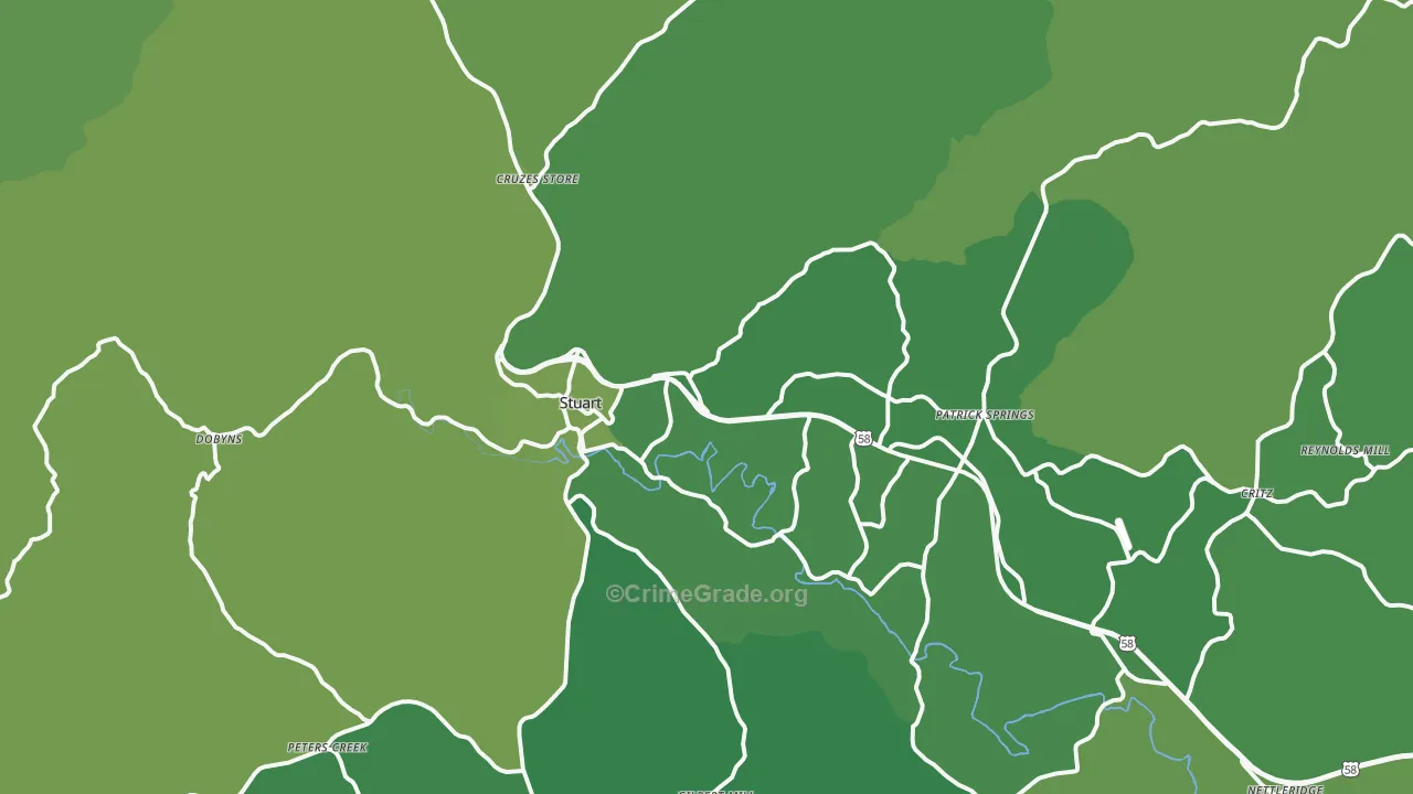 Stuart, VA Map of Vehicle Theft Rates