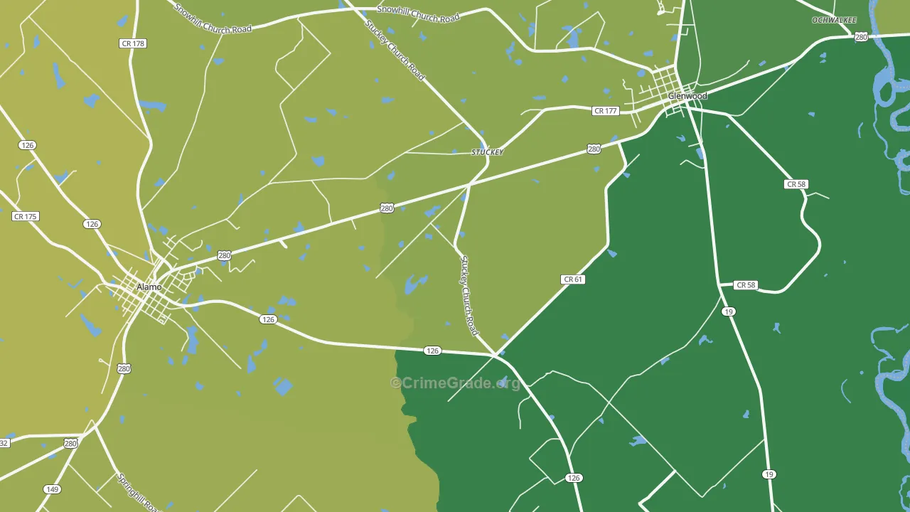 Stuckey, GA Map of Vehicle Theft Rates