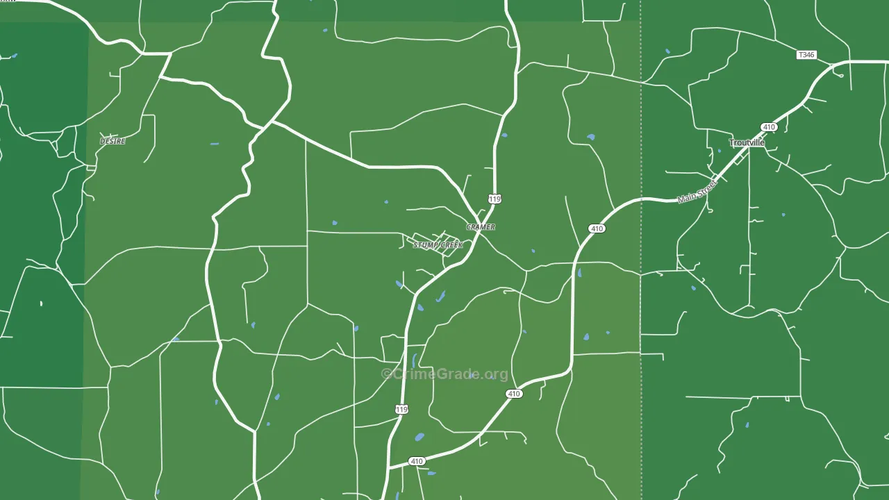 Stump Creek, PA Map of Vehicle Theft Rates