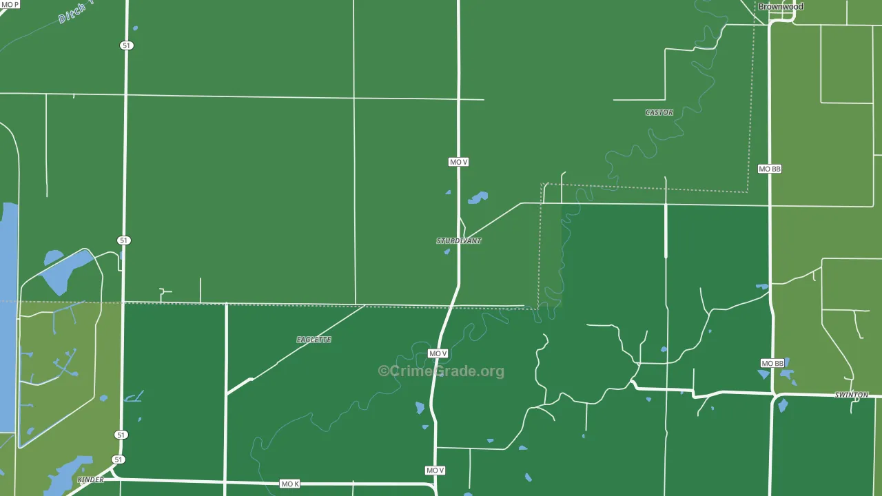 Sturdivant, MO Map of Vehicle Theft Rates