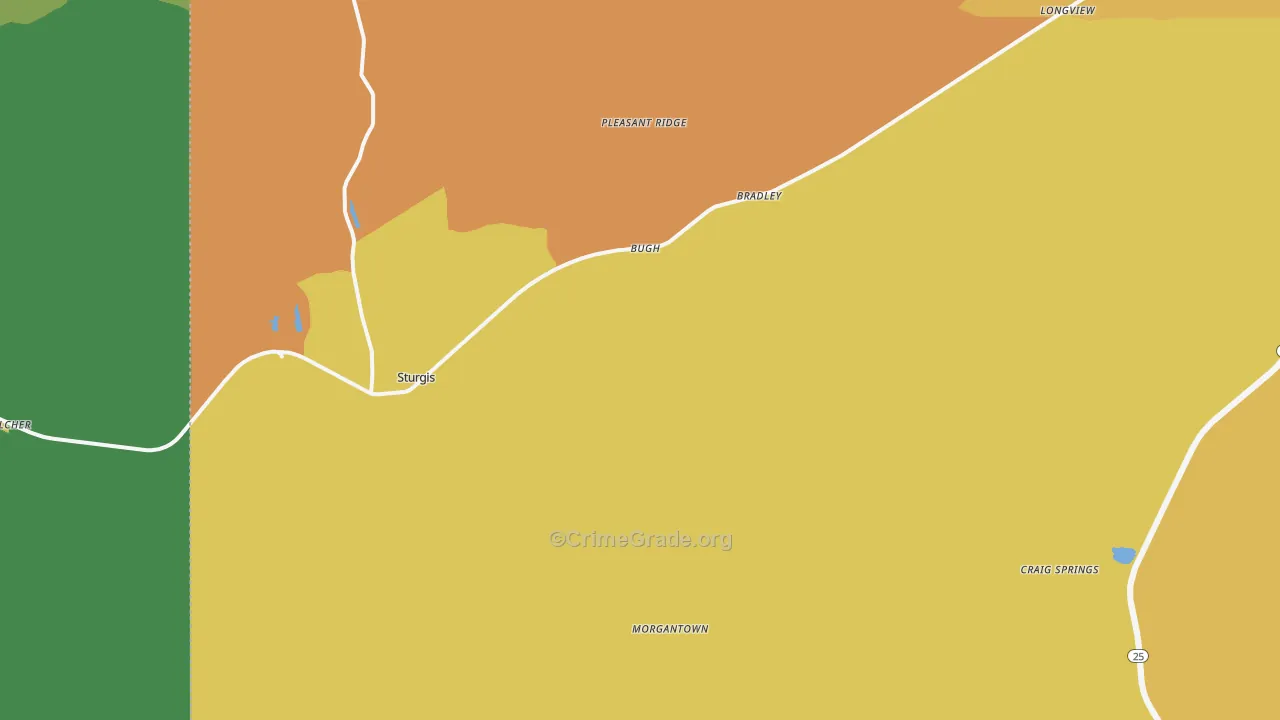 Sturgis, MS Map of Vehicle Theft Rates