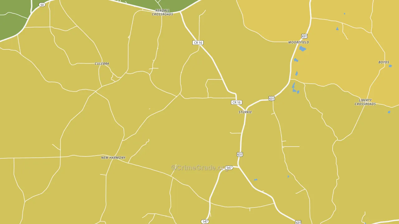 Sturkie, AL Map of Vehicle Theft Rates