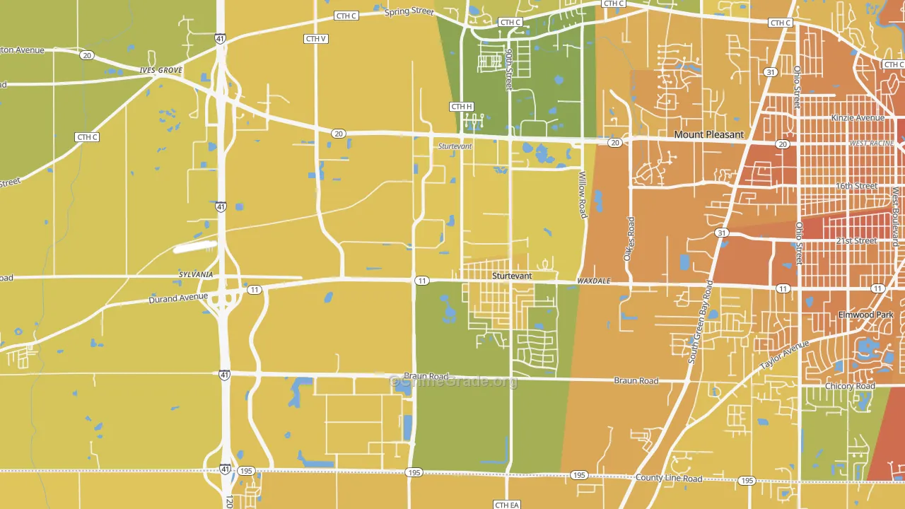 Sturtevant, WI Map of Vehicle Theft Rates
