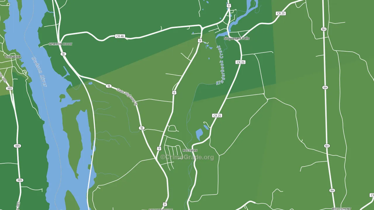 Stuyvesant Falls, NY Map of Vehicle Theft Rates