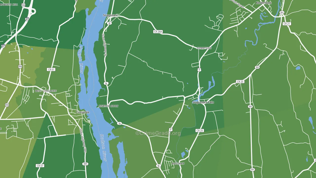Stuyvesant, NY Map of Vehicle Theft Rates