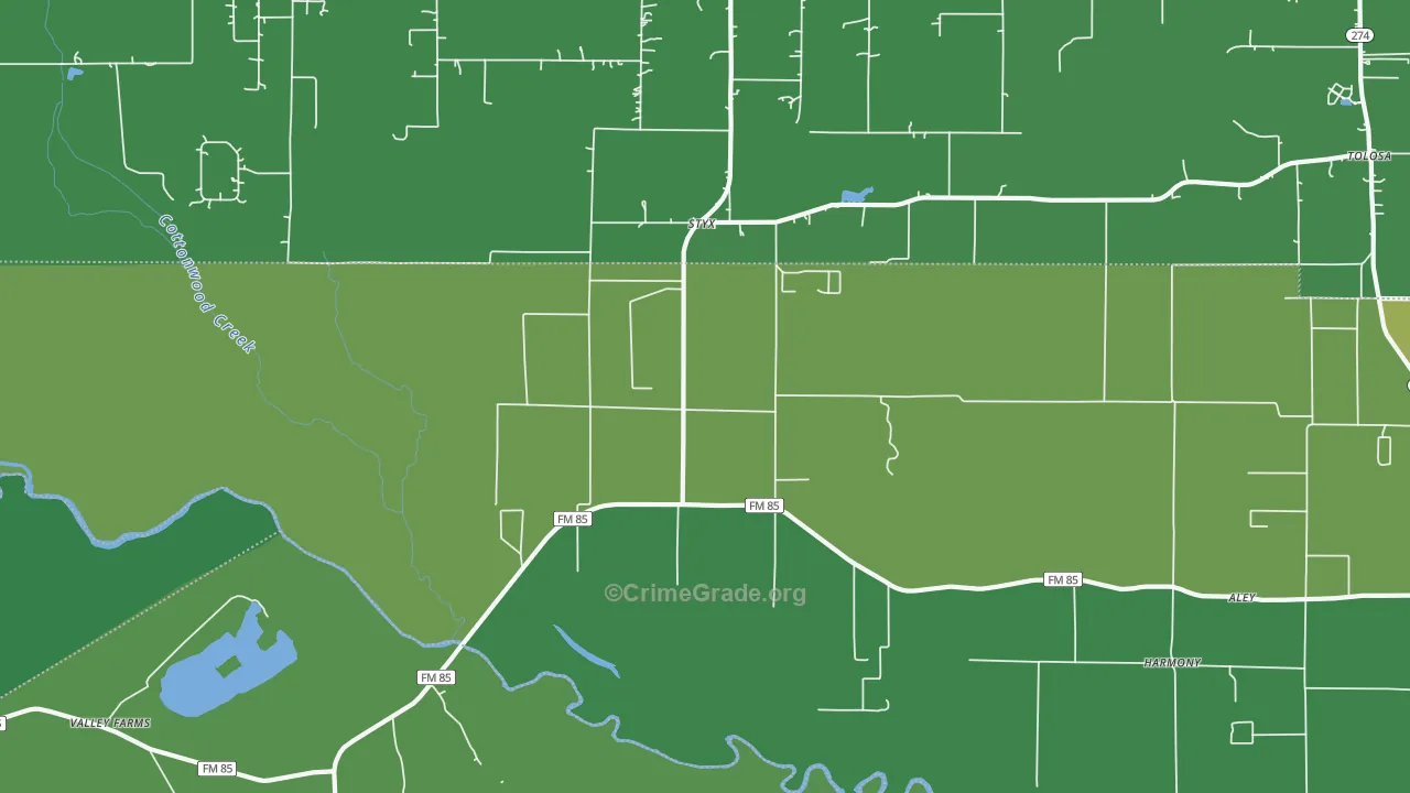 Styx, TX Map of Vehicle Theft Rates