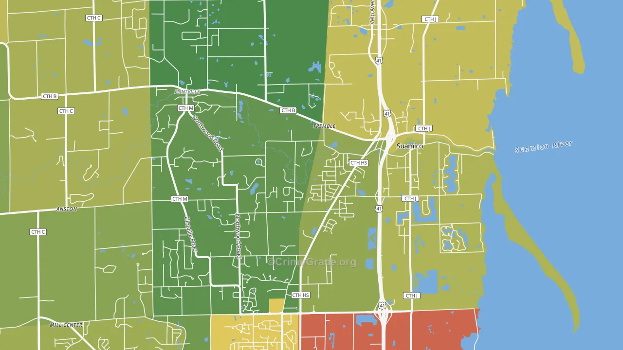 Suamico, WI Map of Vehicle Theft Rates