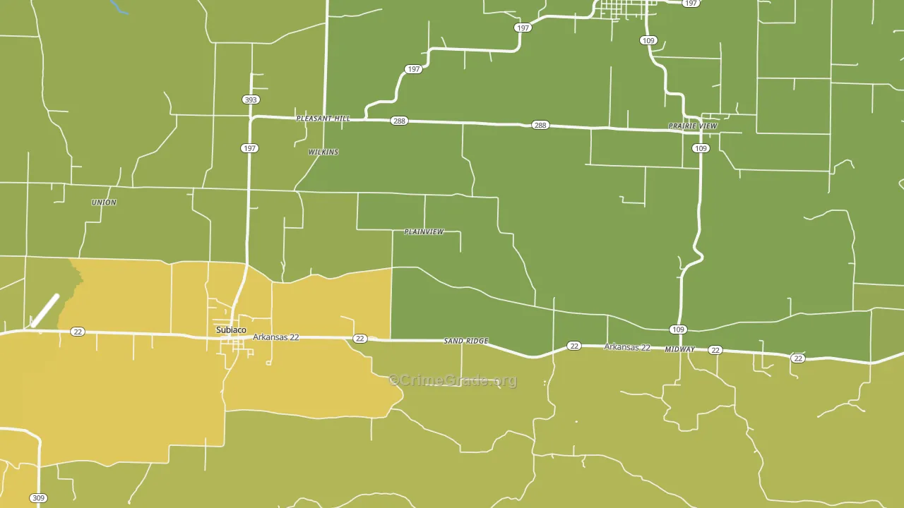 Subiaco, AR Map of Vehicle Theft Rates