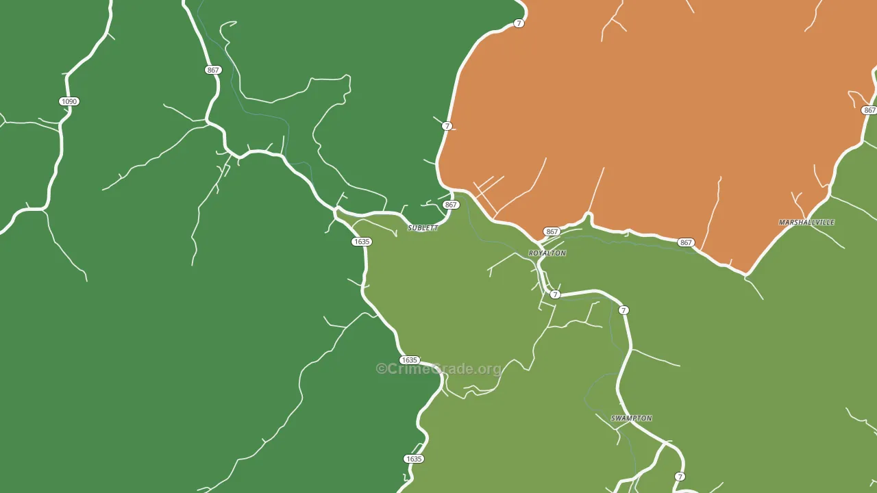 Sublett, KY Map of Vehicle Theft Rates