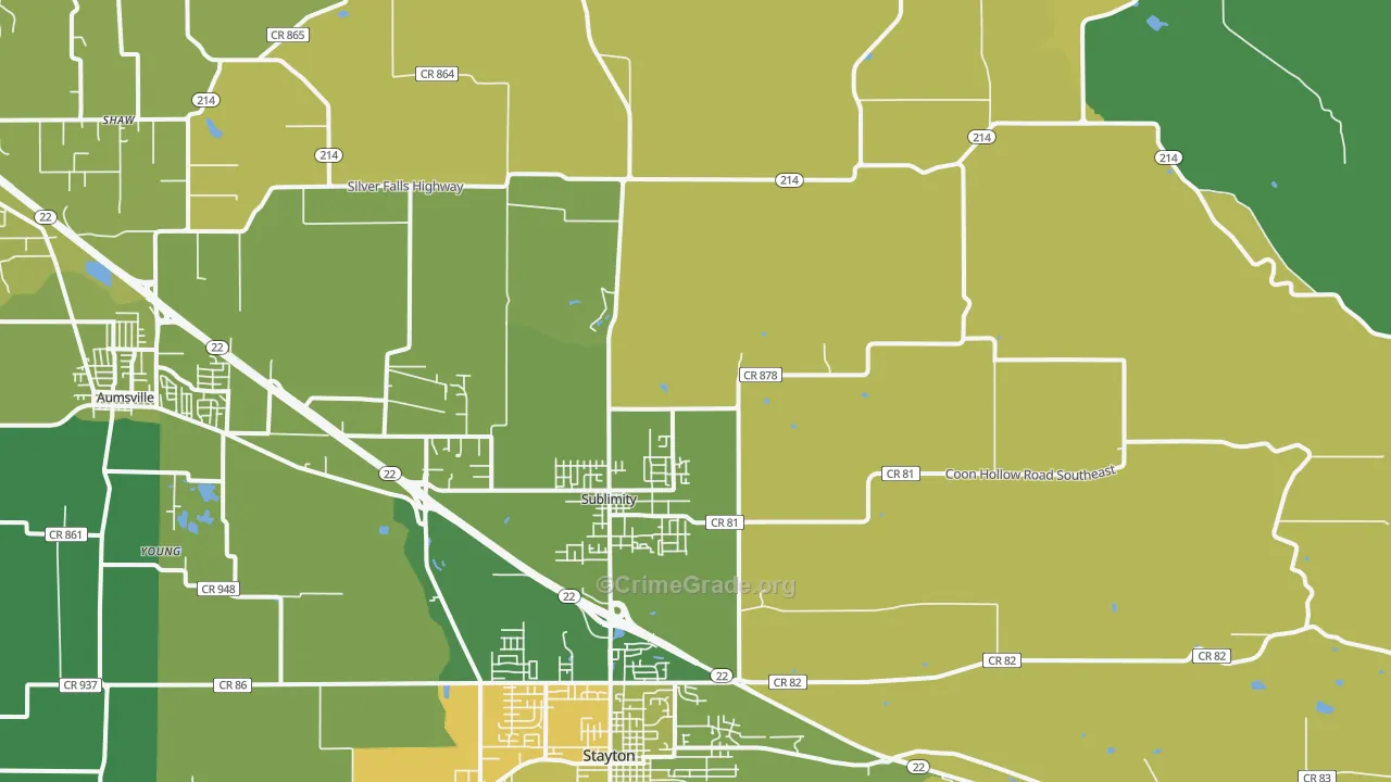 Sublimity, OR Map of Vehicle Theft Rates