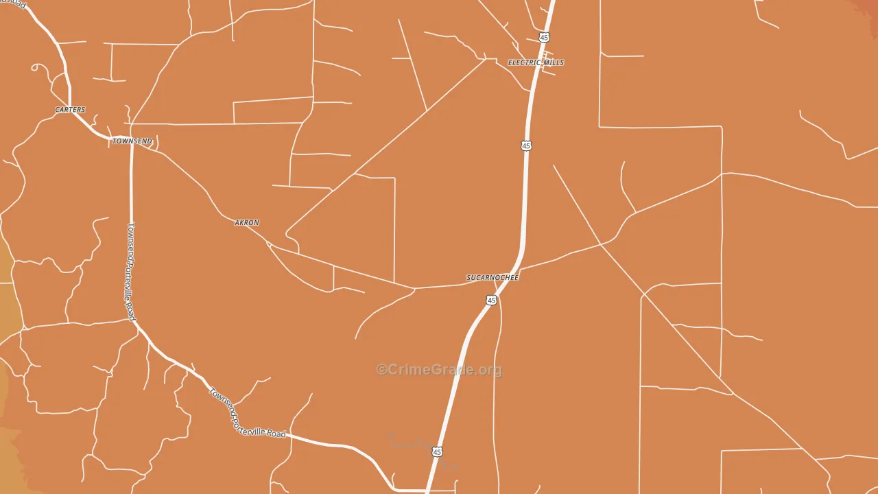 Sucarnoochee, MS Map of Vehicle Theft Rates
