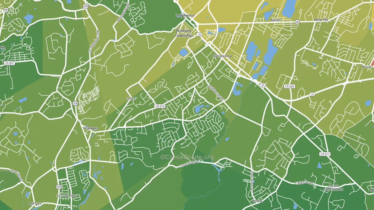 Succasunna, NJ Map of Vehicle Theft Rates