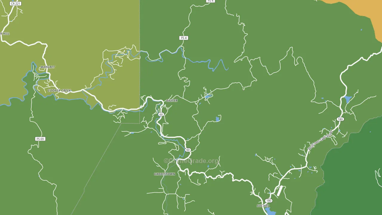 Suches, GA Map of Vehicle Theft Rates