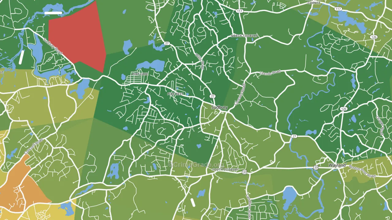 Sudbury, MA Map of Vehicle Theft Rates
