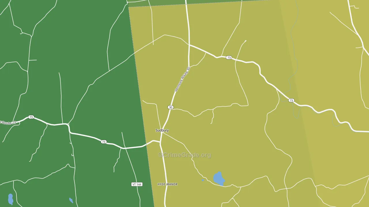 Sudbury, VT Map of Vehicle Theft Rates
