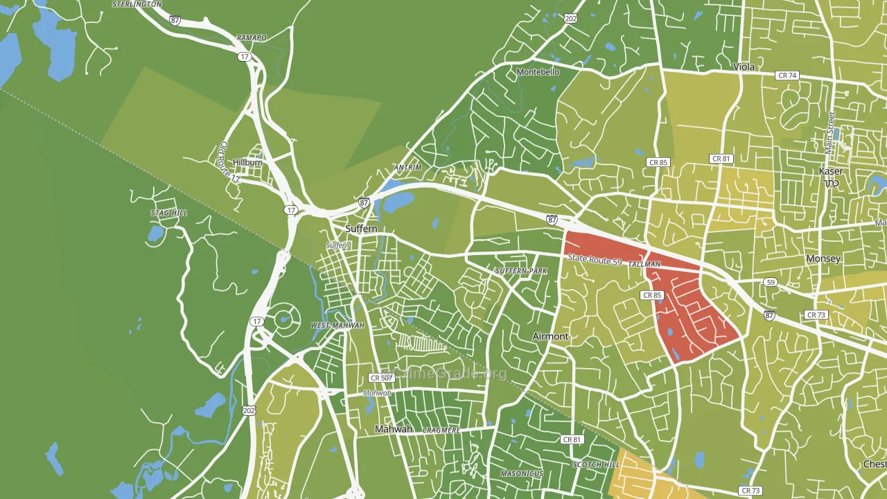 Suffern, NY Map of Vehicle Theft Rates