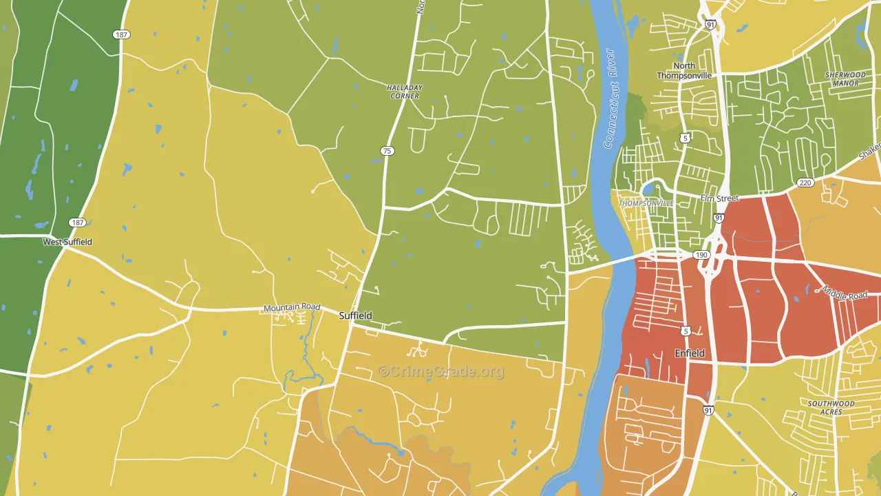 Suffield, CT Map of Vehicle Theft Rates