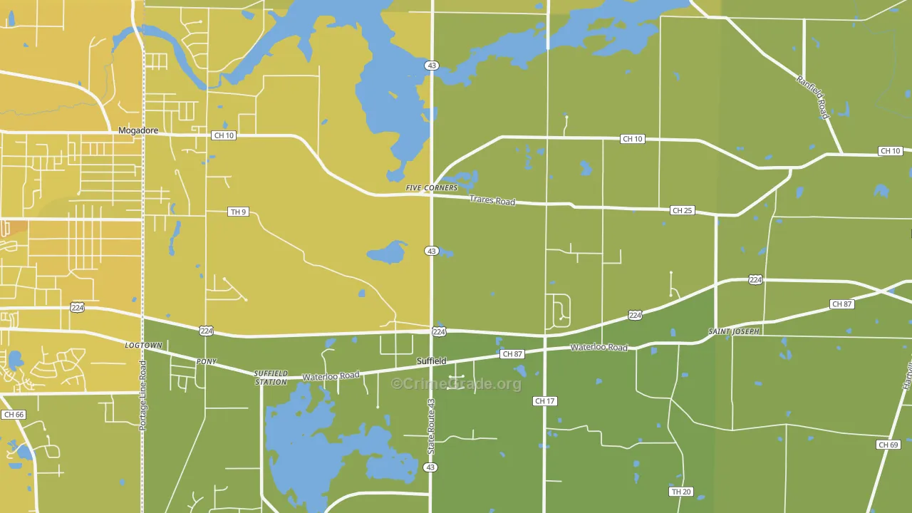 Suffield, OH Map of Vehicle Theft Rates