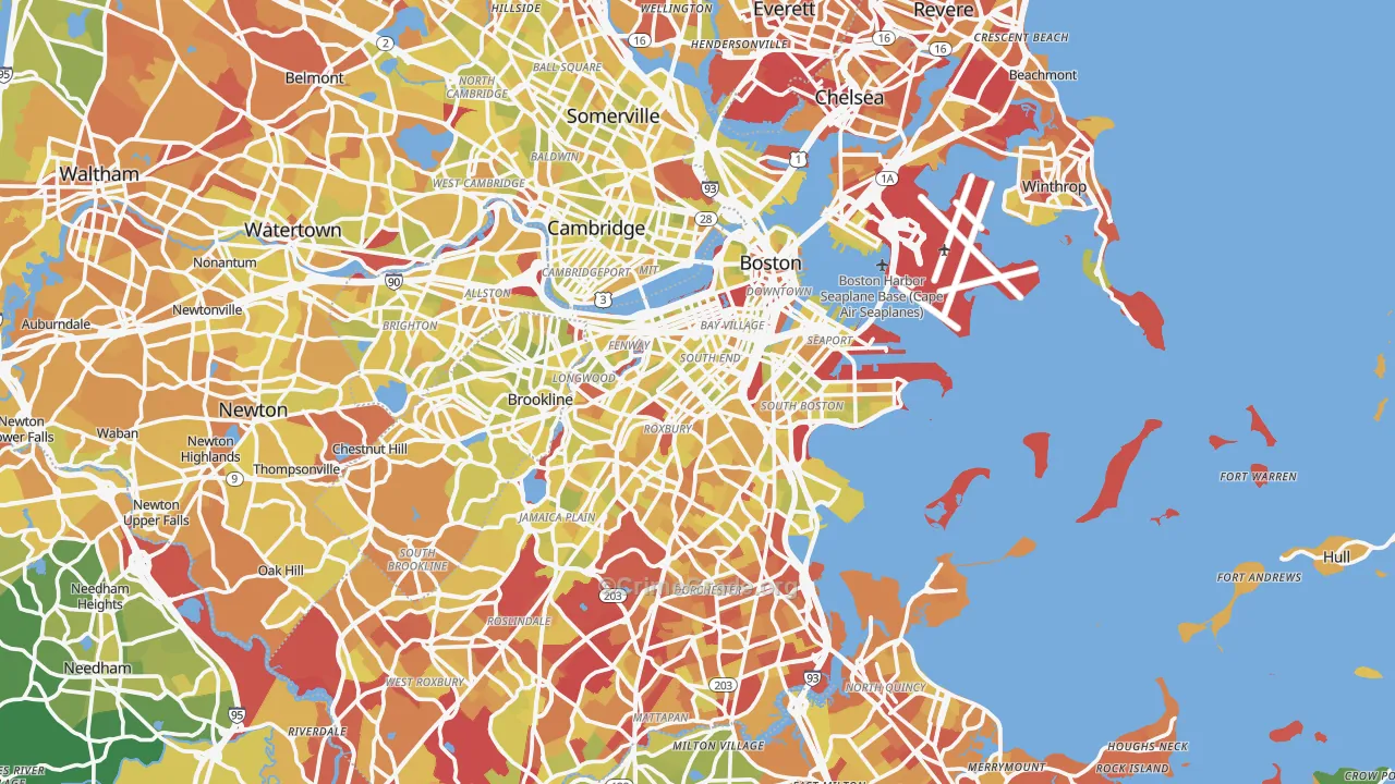 Suffolk County, MA Map of Vehicle Theft Rates