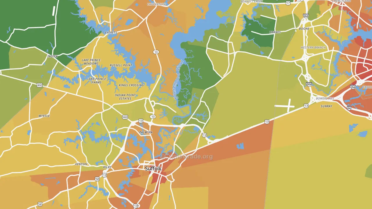Suffolk, VA Map of Vehicle Theft Rates