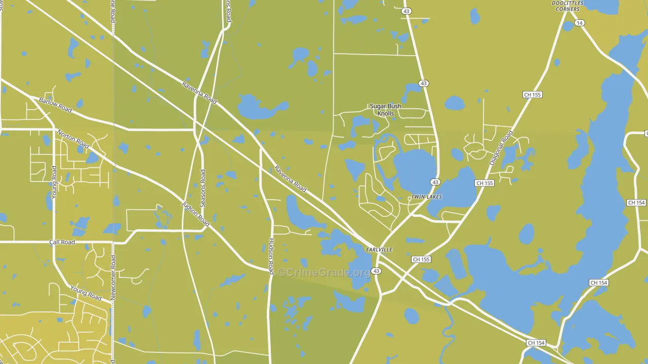 Sugar Bush Knolls, OH Map of Vehicle Theft Rates
