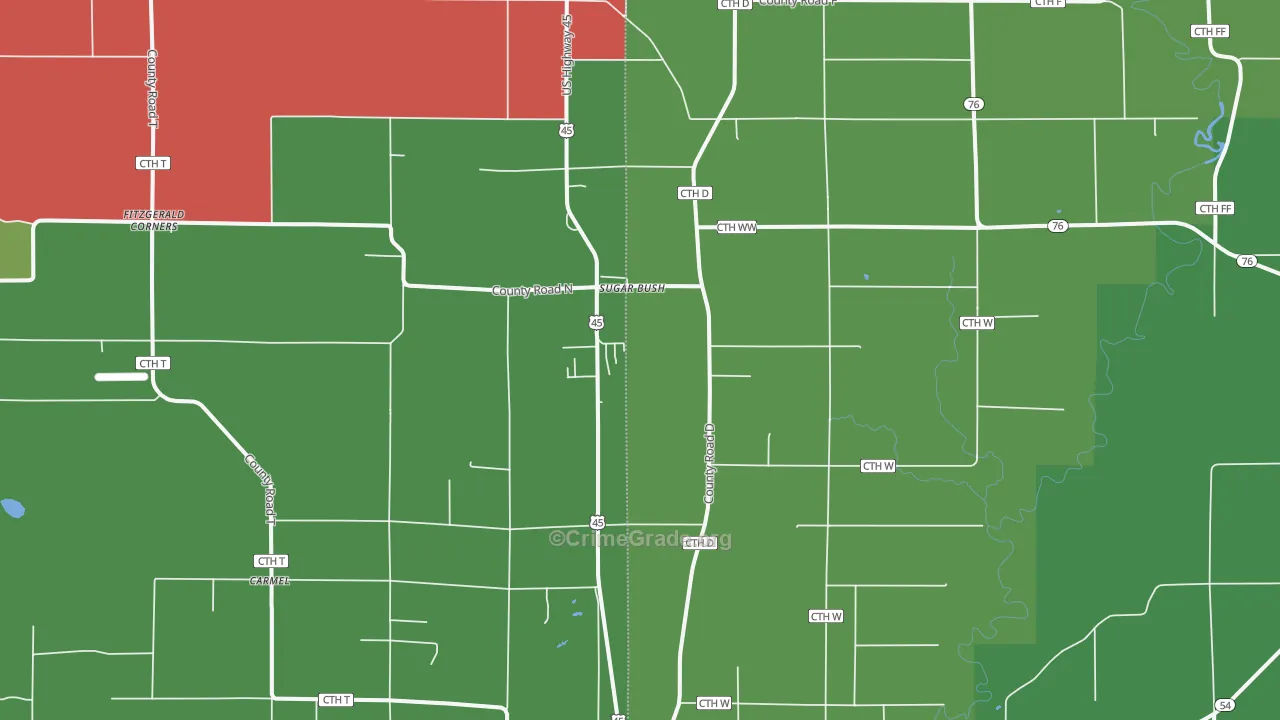 Sugar Bush, WI Map of Vehicle Theft Rates
