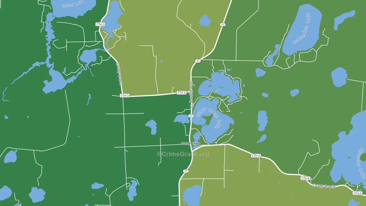 Sugar Camp, WI Map of Vehicle Theft Rates