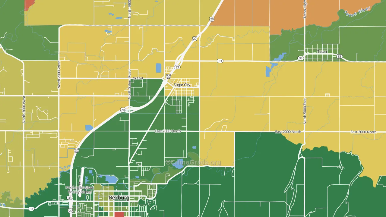 Sugar City, ID Map of Vehicle Theft Rates