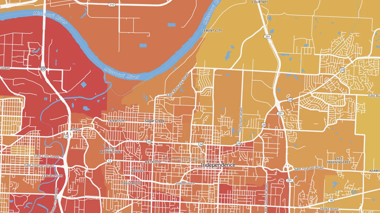 Sugar Creek, MO Map of Vehicle Theft Rates