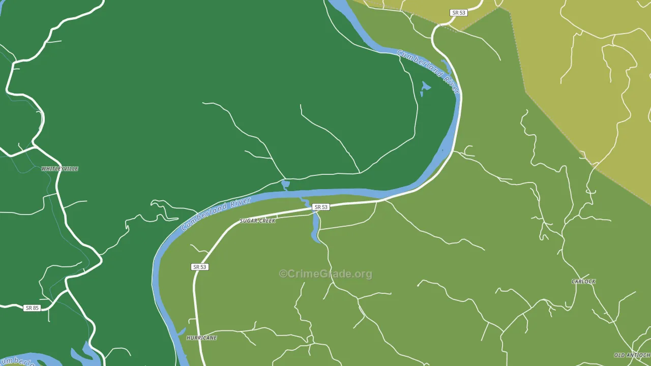 Sugar Creek, TN Map of Vehicle Theft Rates