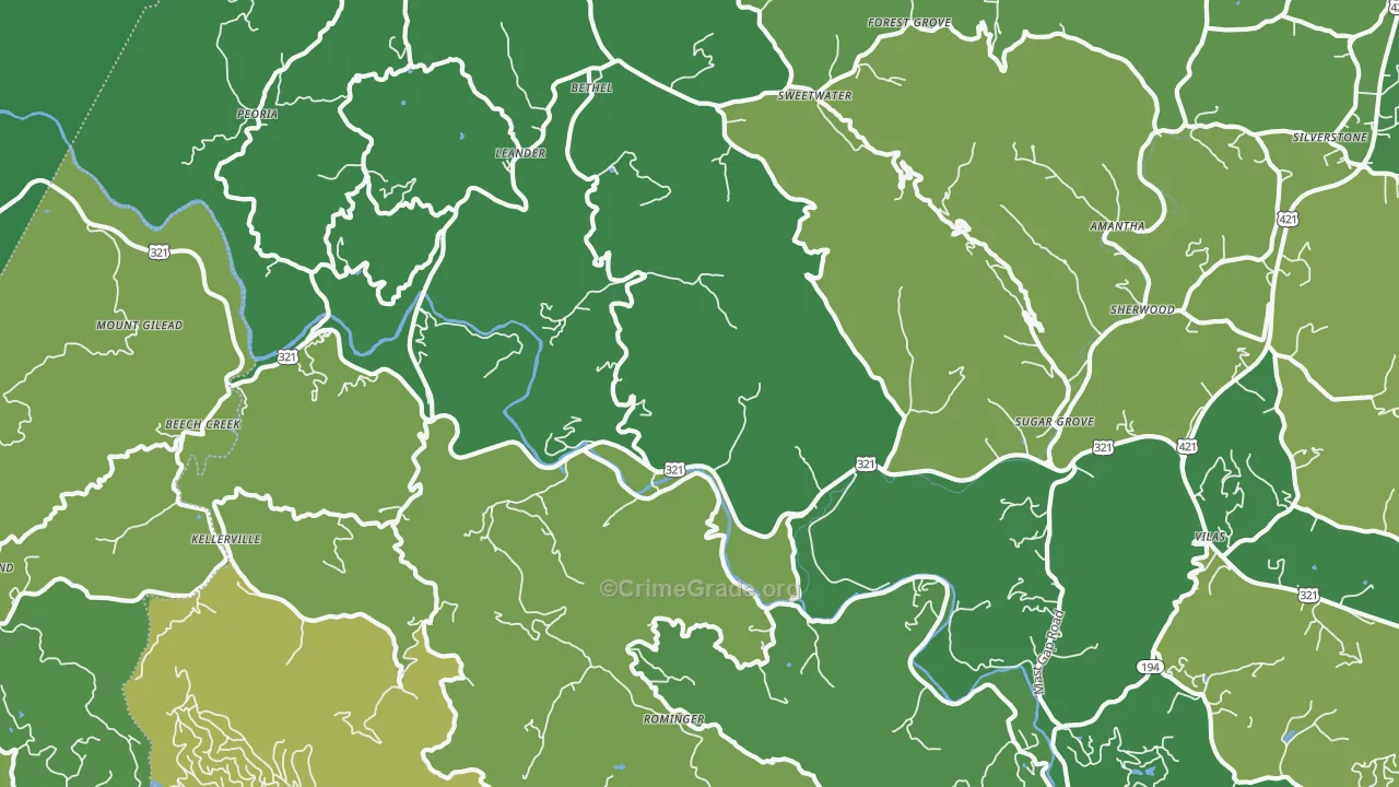 Sugar Grove, NC Map of Vehicle Theft Rates