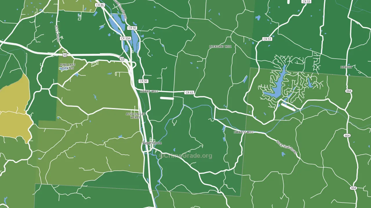 Sugar Grove, OH Map of Vehicle Theft Rates