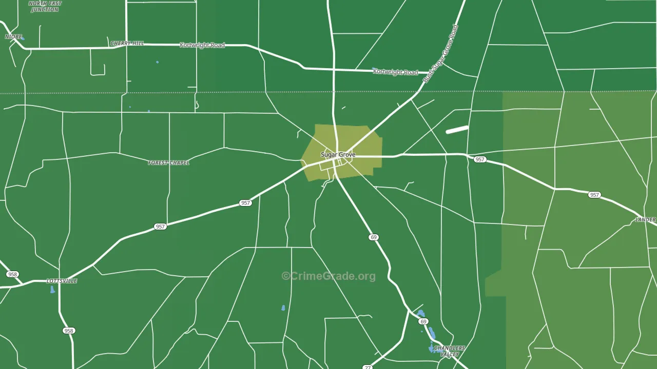 Sugar Grove, PA Map of Vehicle Theft Rates