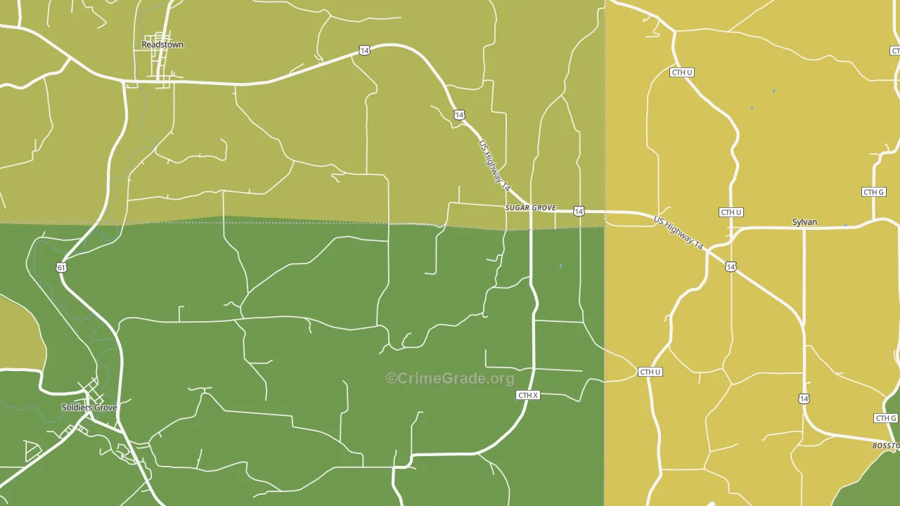 Sugar Grove, WI Map of Vehicle Theft Rates