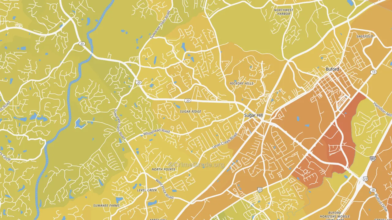 Sugar Hill, GA Map of Vehicle Theft Rates