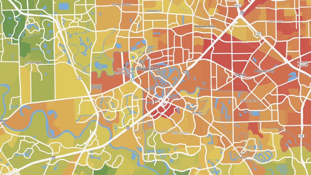 Sugar Land, TX Map of Vehicle Theft Rates