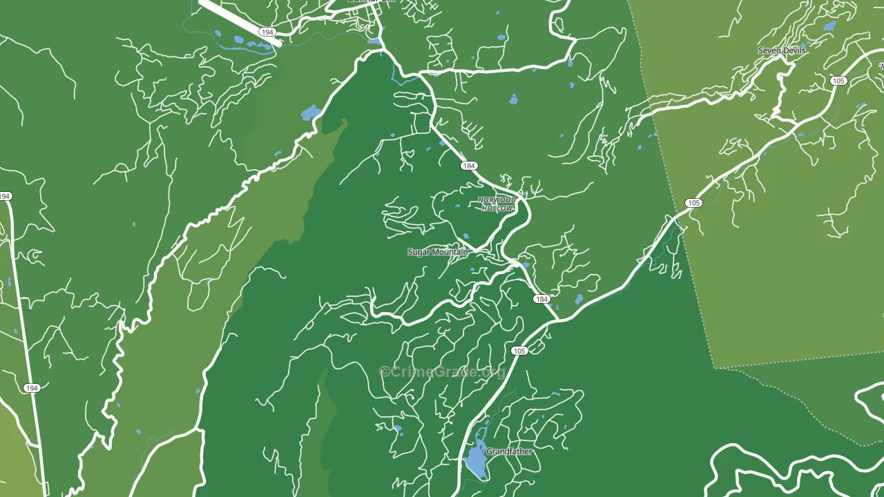 Sugar Mountain, NC Map of Vehicle Theft Rates