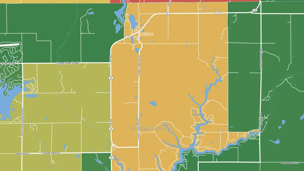 Sugar Rapids, MI Map of Vehicle Theft Rates