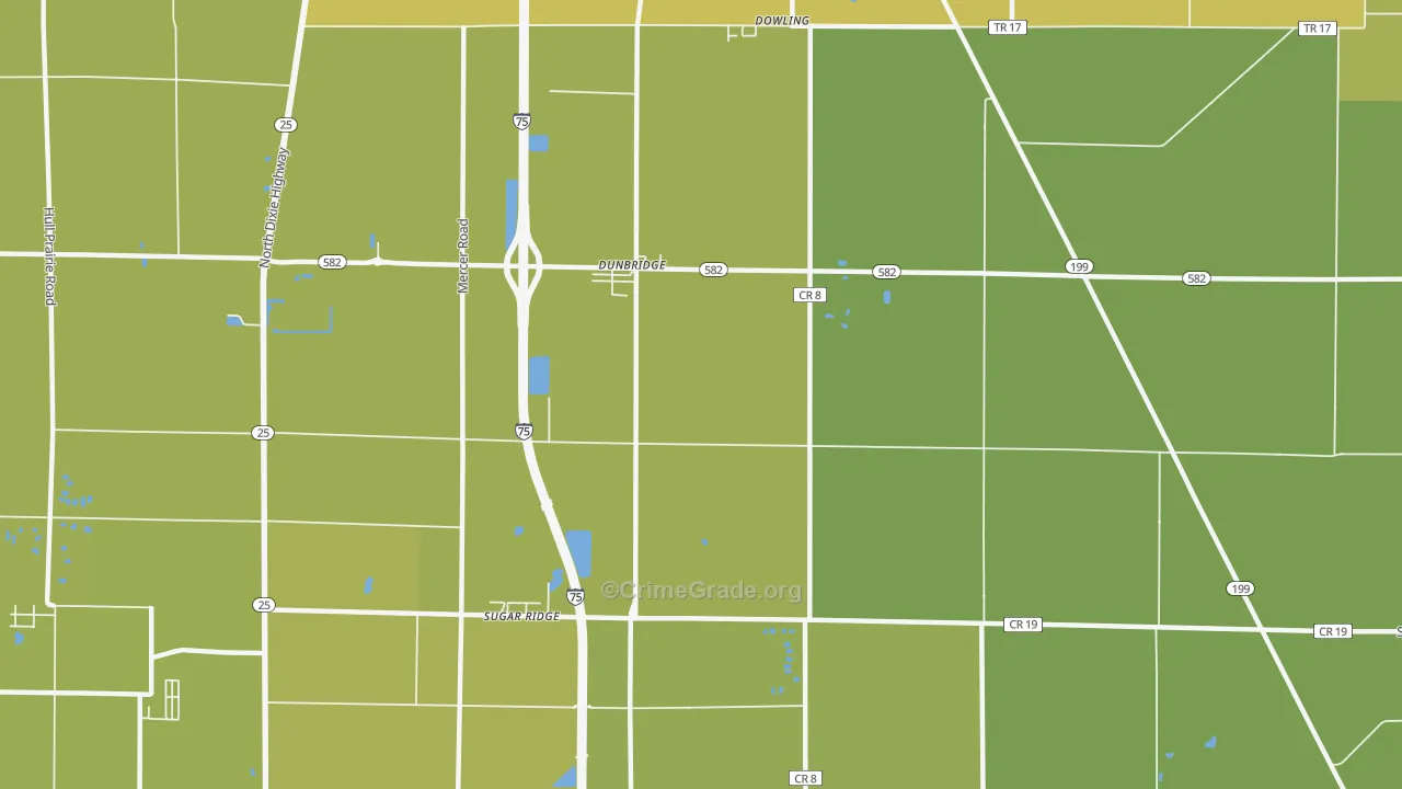 Sugar Ridge, OH Map of Vehicle Theft Rates