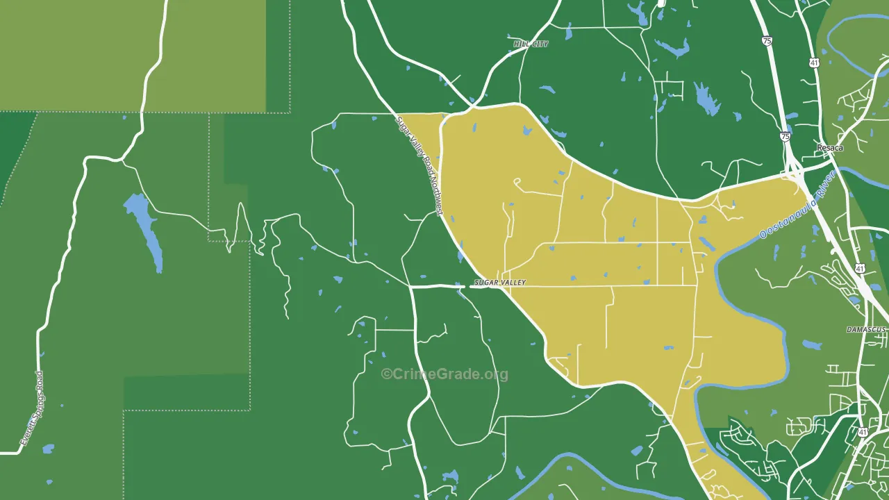 Sugar Valley, GA Map of Vehicle Theft Rates