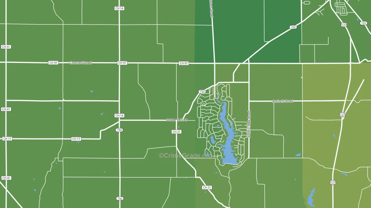 Sugar Valley, OH Map of Vehicle Theft Rates