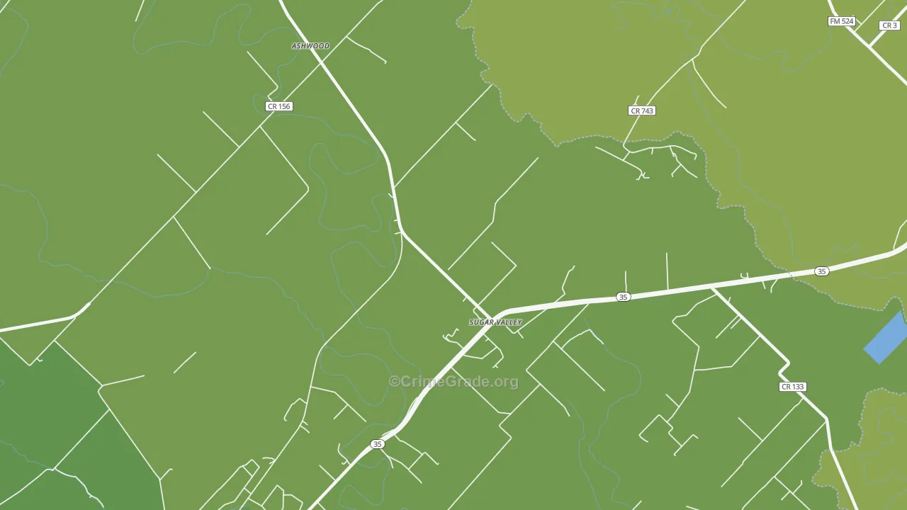 Sugar Valley, TX Map of Vehicle Theft Rates