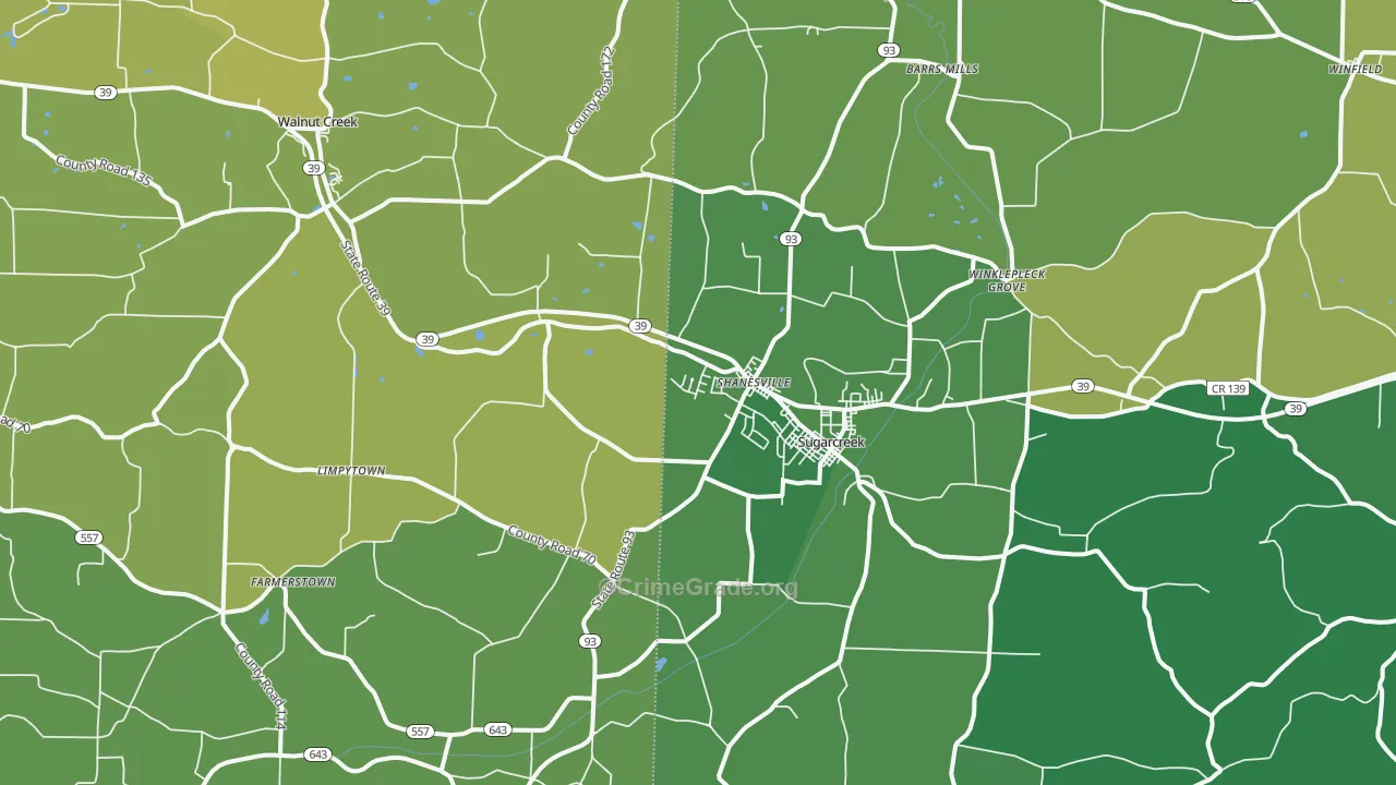 Sugarcreek, OH Map of Vehicle Theft Rates