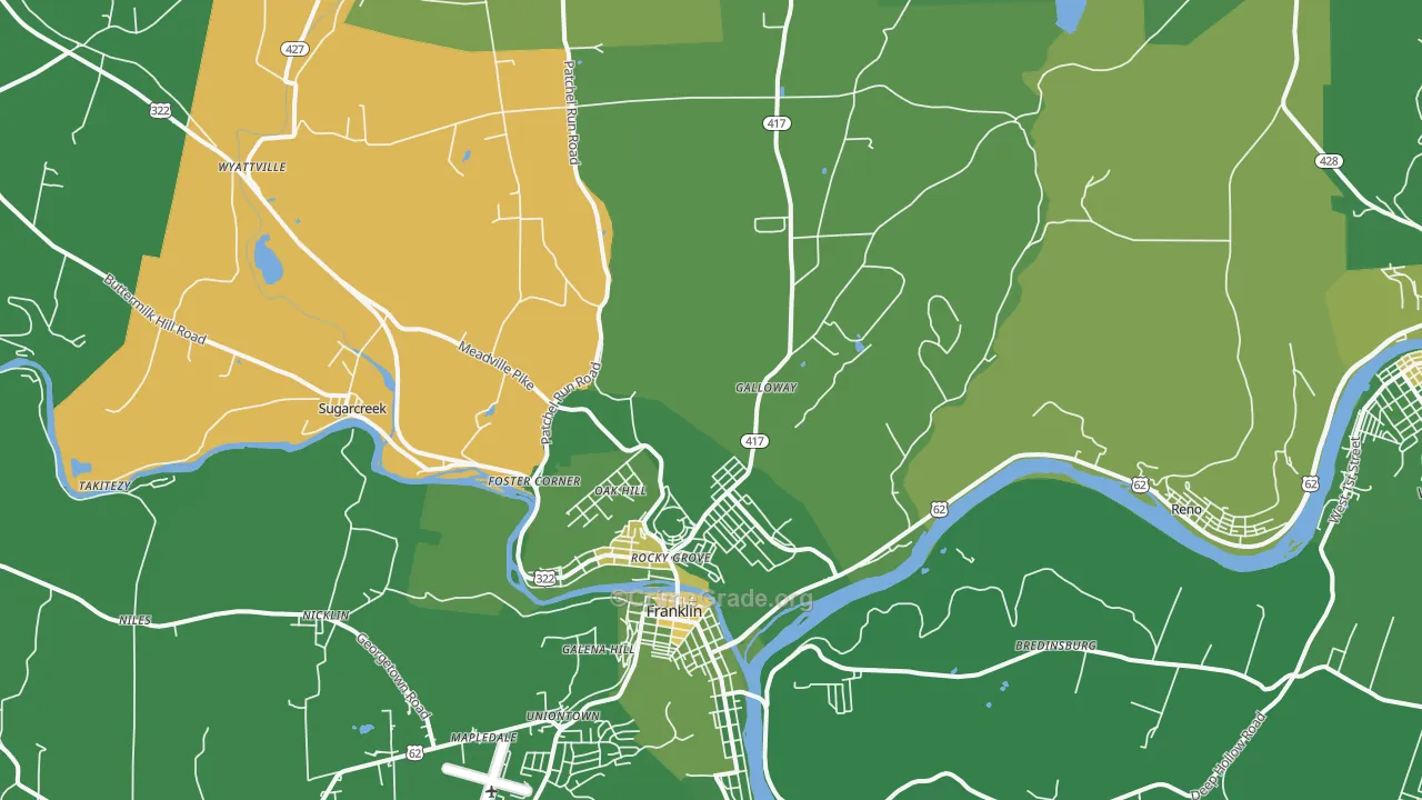 Sugarcreek, PA Map of Vehicle Theft Rates