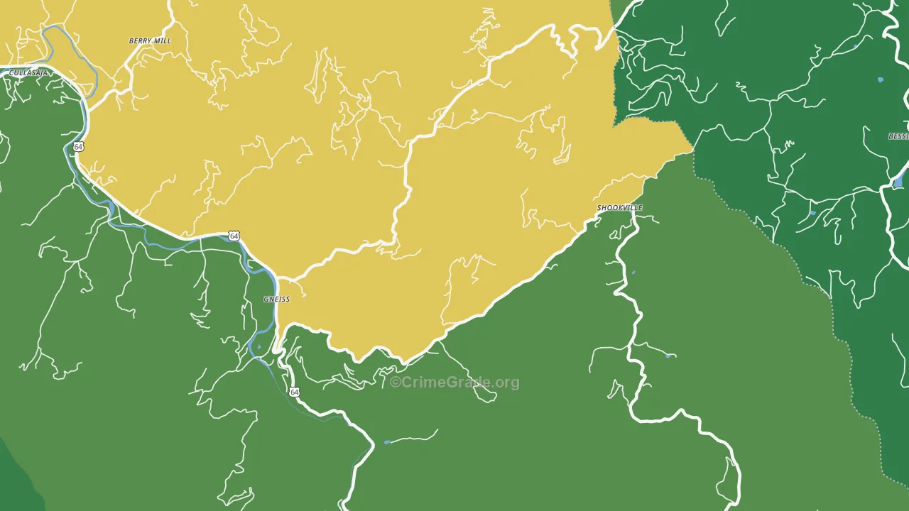 Sugarfork, NC Map of Vehicle Theft Rates