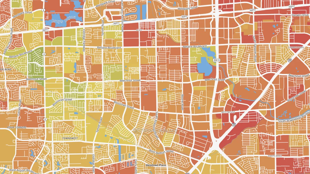 Sugarland, Houston, TX Map of Vehicle Theft Rates